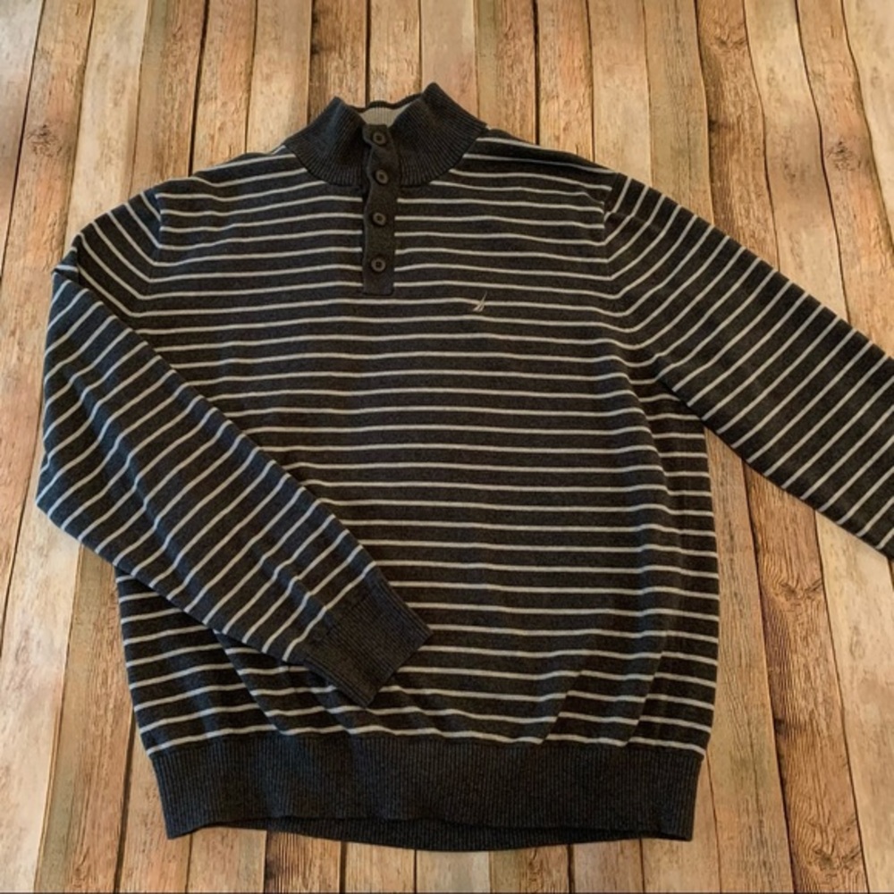 Nautica mens long sleeve striped pullover Henley sweater | size Extra Large